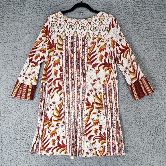 Soft Surroundings Dress Womens Large Brown Fall Print Button Side Knit Dress - Picture 9 of 11